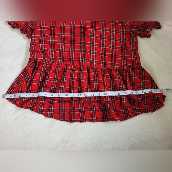 MADEWELL Red Plaid Ruffled Top. Button up. Ladies Size Medium. - Picture 15 of 15